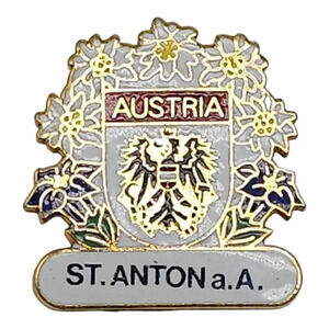 Austria St. Anton am Arlberg Enamel Brooch Pin Multicolor Vintage